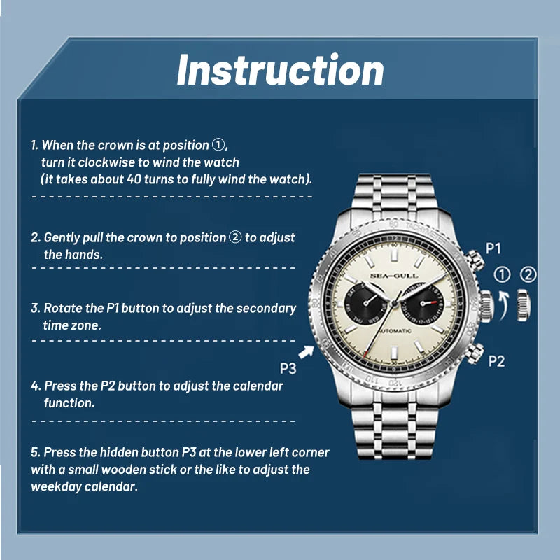 Reloj Hombre SEA-GULL 6177 – Panda Eye Pilot GMT